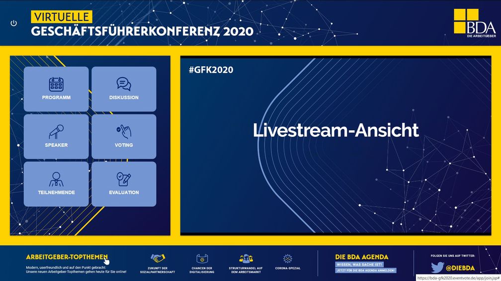 BDA virtuelle Geschäftsführerkonferenz 2020 Livestream Ansicht